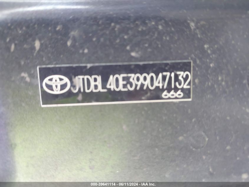 2009 Toyota Corolla VIN: JTDBL40E399047132 Lot: 39641114