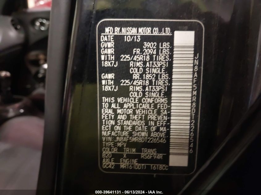 2013 Nissan Juke Nismo VIN: JN8AF5MR8DT226546 Lot: 39641131