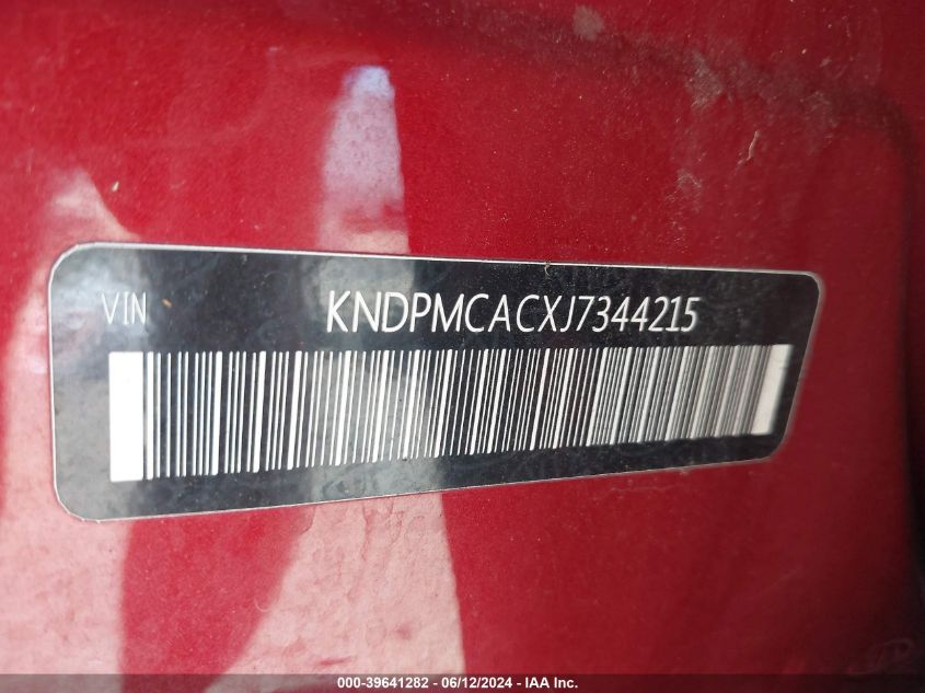2018 Kia Sportage Lx VIN: KNDPMCACXJ7344215 Lot: 39641282