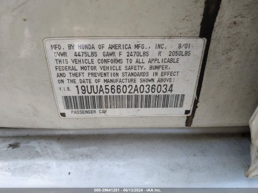 019UUA56602A03603 2002 Acura Tl 3.2