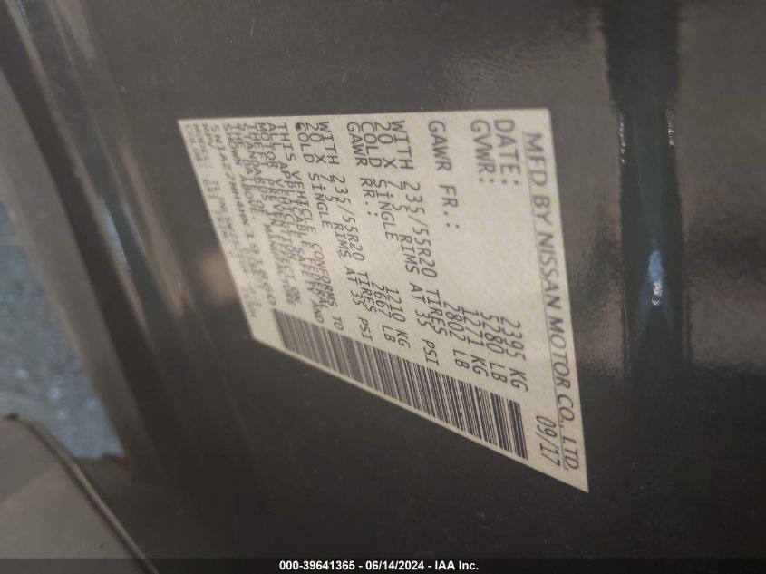 2017 Nissan Murano Platinum VIN: 5N1AZ2MH4HN191860 Lot: 39641365