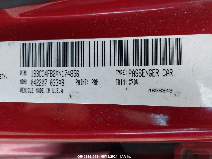 2010 Dodge Avenger Sxt VIN: 1B3CC4FB2AN174856 Lot: 39641373