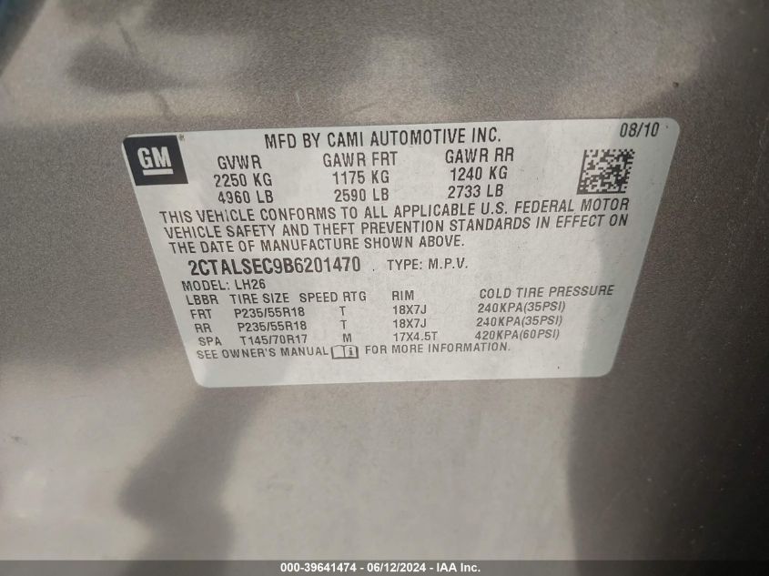 2011 GMC Terrain Sle-2 VIN: 2CTALSEC9B6201470 Lot: 39641474