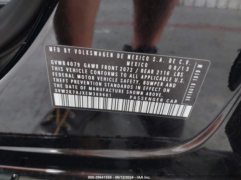 2014 Volkswagen Jetta 2.0L S VIN: 3VW2K7AJXEM369601 Lot: 39641558