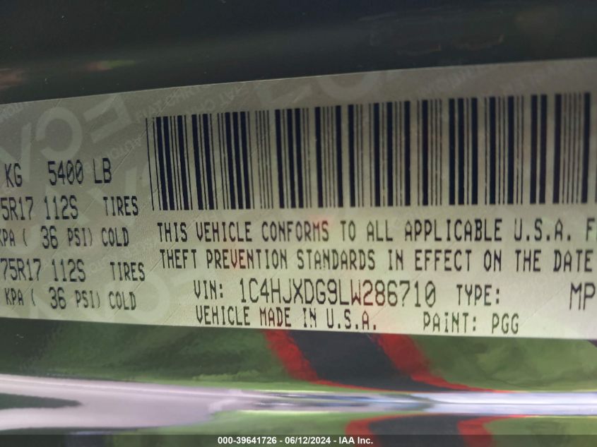 2020 Jeep Wrangler Unlimited Sport S 4X4 VIN: 1C4HJXDG9LW286710 Lot: 39641726