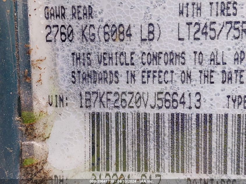 1997 Dodge Ram 2500 Lt VIN: 1B7KF26Z0VJ566413 Lot: 39641730