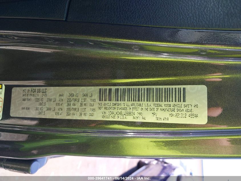 2020 Jeep Wrangler Unlimited Sport Altitude 4X4 VIN: 1C4HJXDN5LW268624 Lot: 39641741