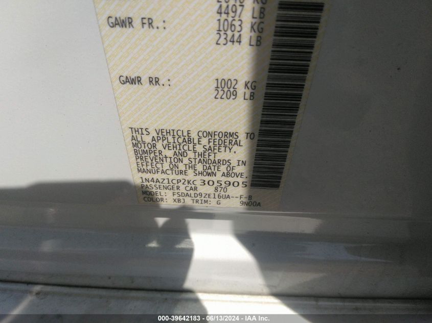 2019 NISSAN LEAF SV - 1N4AZ1CP2KC305905