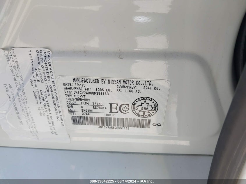 2016 INFINITI Q50 2.0T BASE/2.0T PREMIUM - JN1CV7AR6GM251163