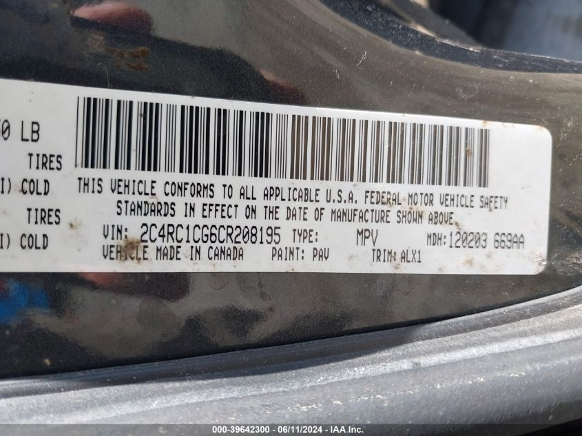 2012 Chrysler Town & Country Touring-L VIN: 2C4RC1CG6CR208195 Lot: 39642300