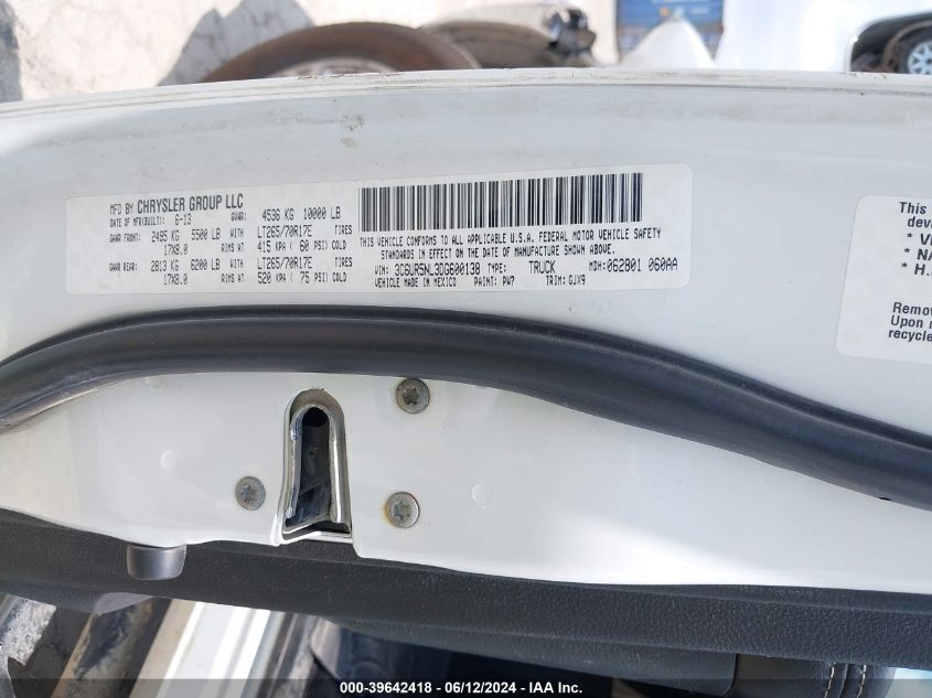 2013 Ram 2500 Laramie VIN: 3C6UR5NL3DG600138 Lot: 39642418