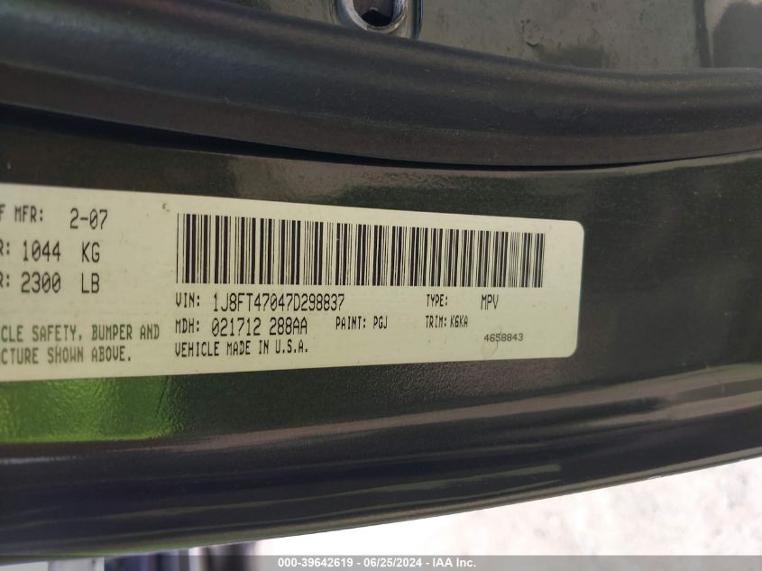 2007 Jeep Compass VIN: 1J8FT47047D298837 Lot: 39642619