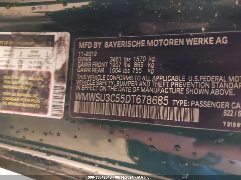 2013 MINI HARDTOP COOPER - WMWSU3C55DT678685