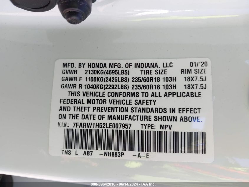 2020 Honda Cr-V 2Wd Ex VIN: 7FARW1H52LE007957 Lot: 39642816