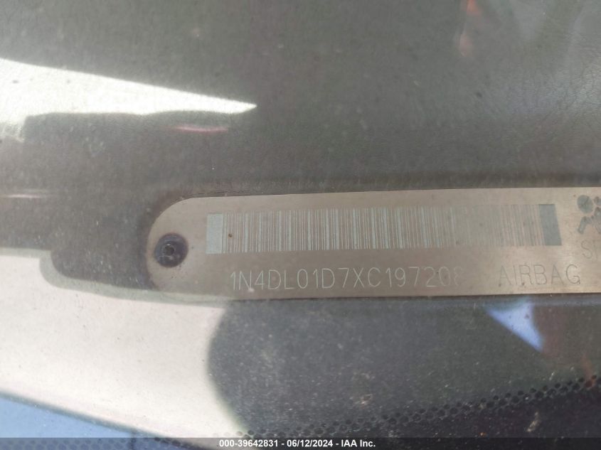 1999 Nissan Altima Gle/Gxe/Se/Se-L/Xe VIN: 1N4DL01D7XC197208 Lot: 39642831