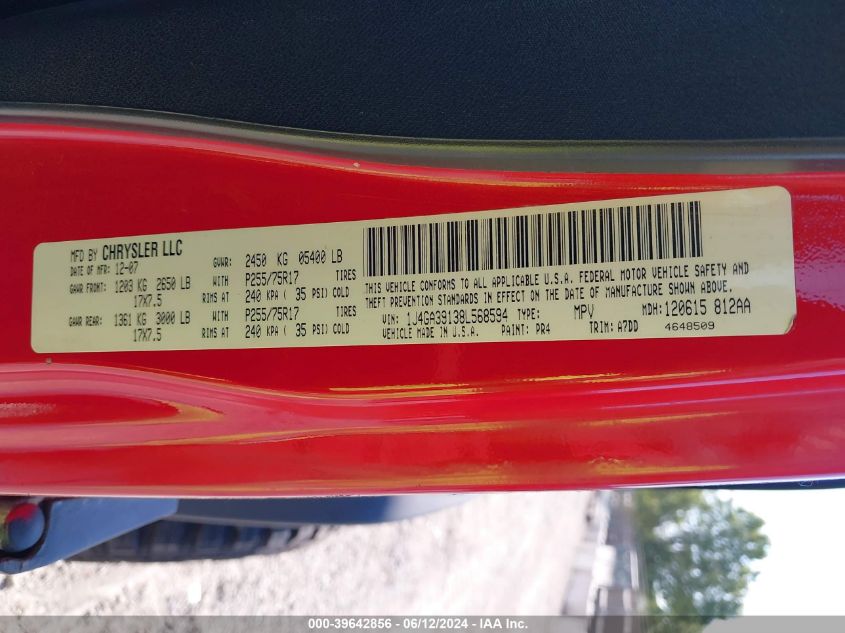 2008 Jeep Wrangler Unlimited X VIN: 1J4GA39138L568594 Lot: 39642856