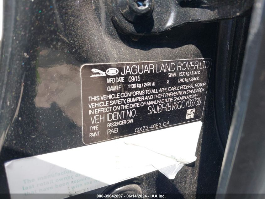 2016 Jaguar Xf 35T R-Sport VIN: SAJBF4BV6GCY03736 Lot: 39642897