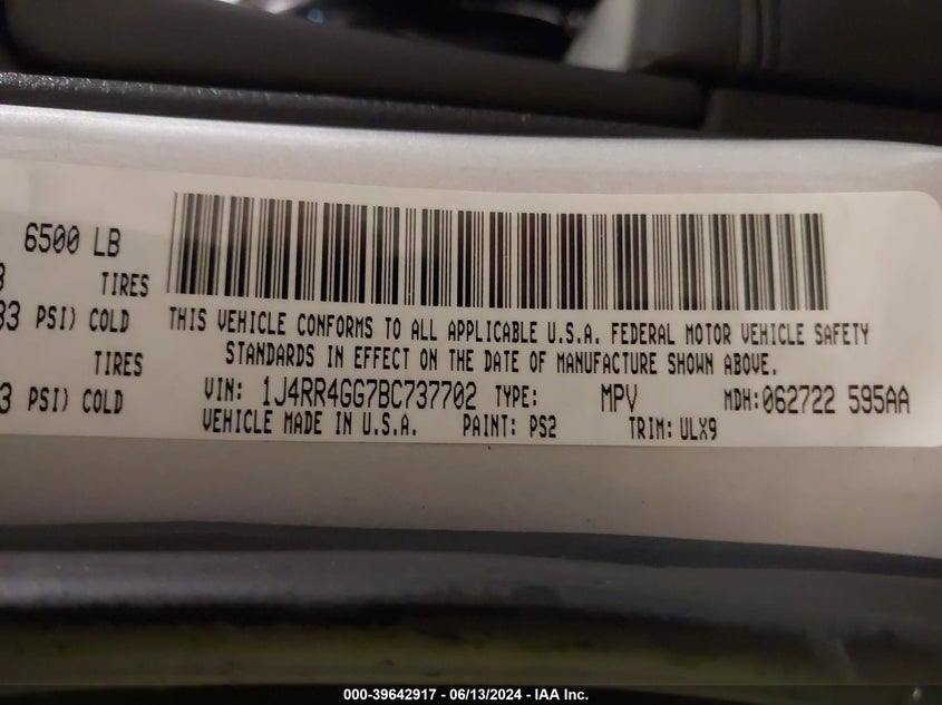 2011 Jeep Grand Cherokee Laredo VIN: 1J4RR4GG7BC737702 Lot: 39642917