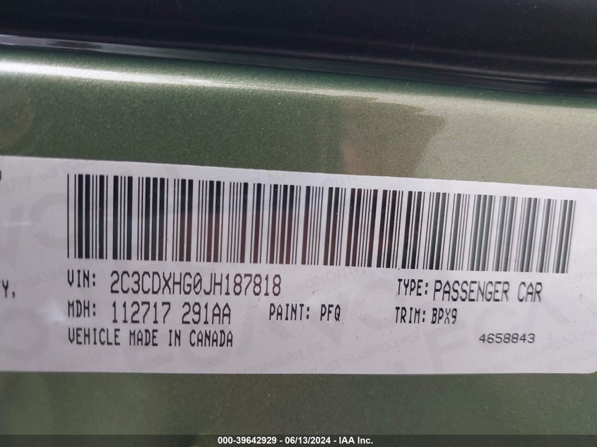 2018 Dodge Charger Sxt Plus Rwd VIN: 2C3CDXHG0JH187818 Lot: 39642929