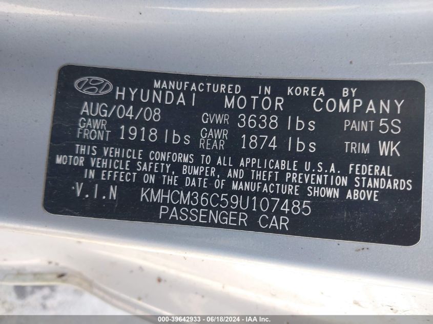 KMHCM36C59U107485 | 2009 HYUNDAI ACCENT