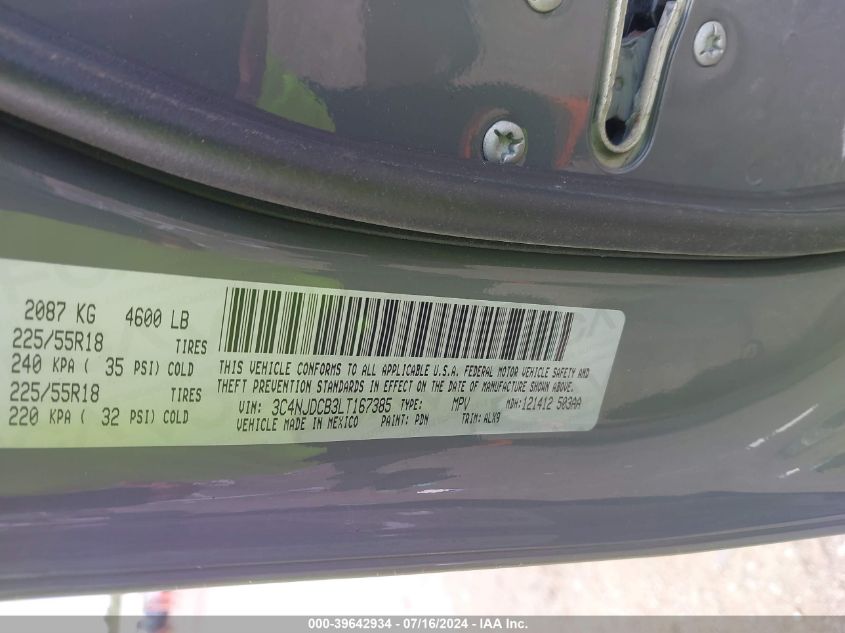 2020 Jeep Compass Limited 4X4 VIN: 3C4NJDCB3LT167385 Lot: 39642934