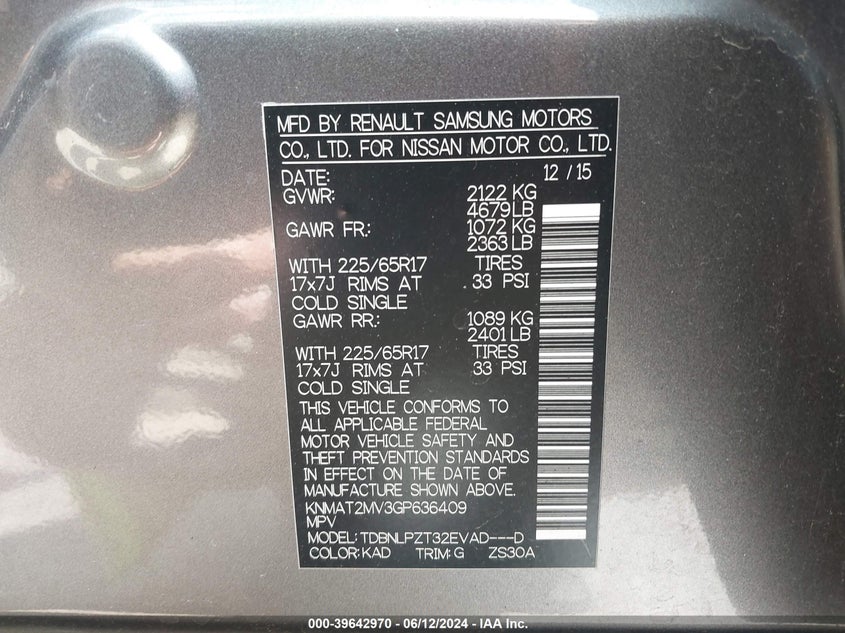 2016 Nissan Rogue S VIN: KNMAT2MV3GP636409 Lot: 39642970