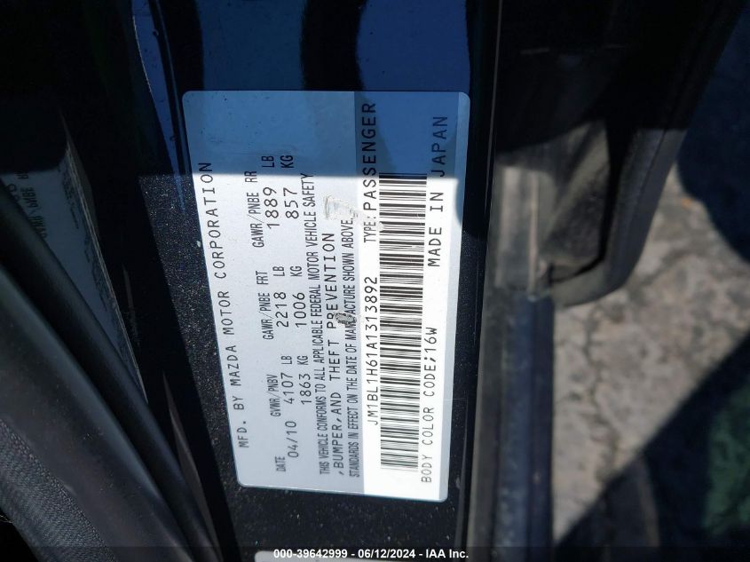 2010 Mazda Mazda3 S Grand Touring VIN: JM1BL1H61A1313892 Lot: 39642999