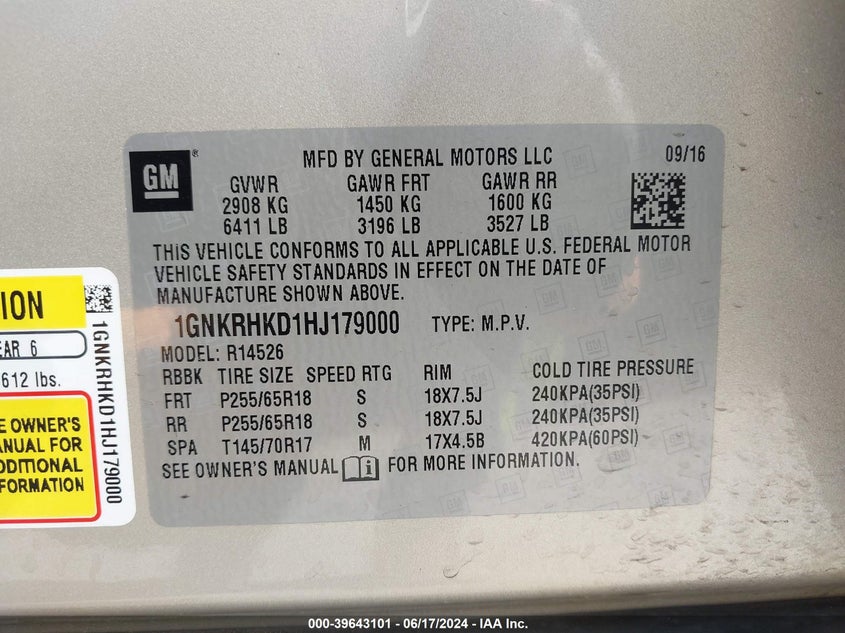 2017 CHEVROLET TRAVERSE 2LT - 1GNKRHKD1HJ179000