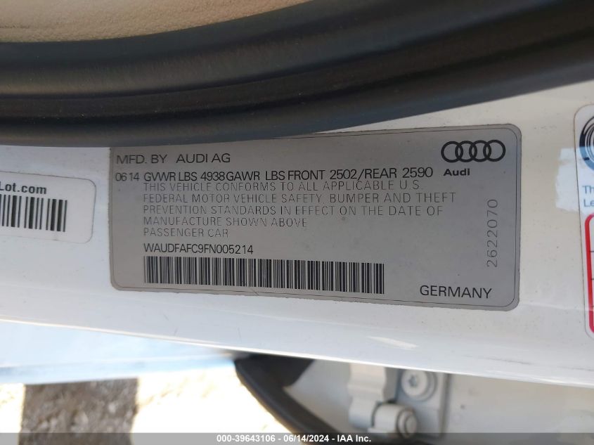 2015 AUDI A6 2.0T PREMIUM - WAUDFAFC9FN005214