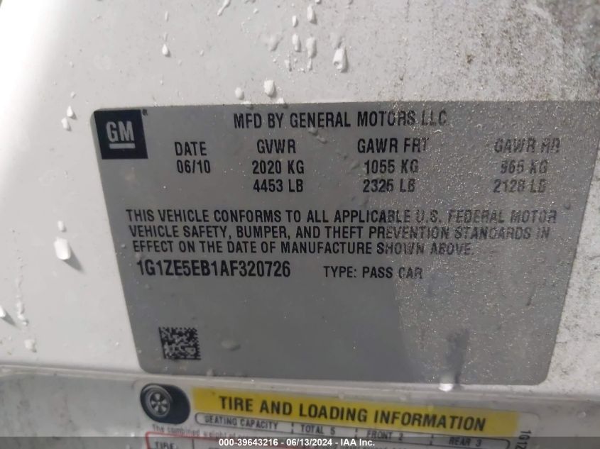 2010 Chevrolet Malibu Ltz VIN: 1G1ZE5EB1AF320726 Lot: 39643216