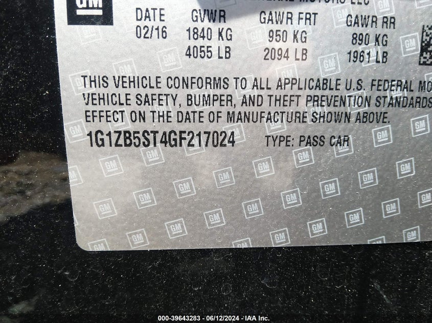 2016 CHEVROLET MALIBU LS - 1G1ZB5ST4GF217024