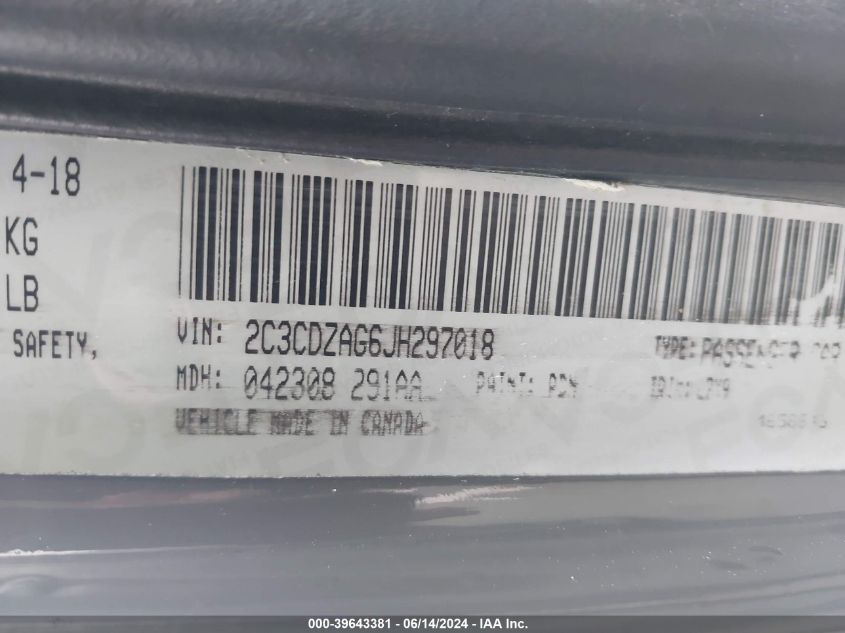 2018 DODGE CHALLENGER SXT - 2C3CDZAG6JH297018