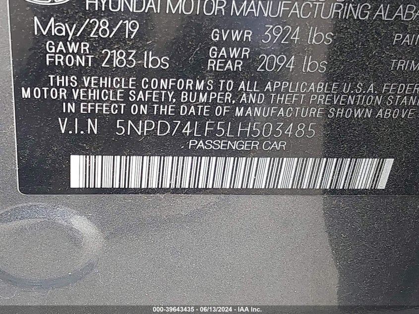 5NPD74LF5LH503485 2020 Hyundai Elantra Se