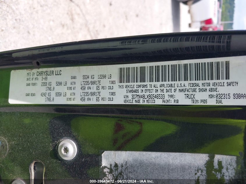 2009 Dodge Ram 3500 Slt VIN: 3D7MX48LX9G546533 Lot: 39643472