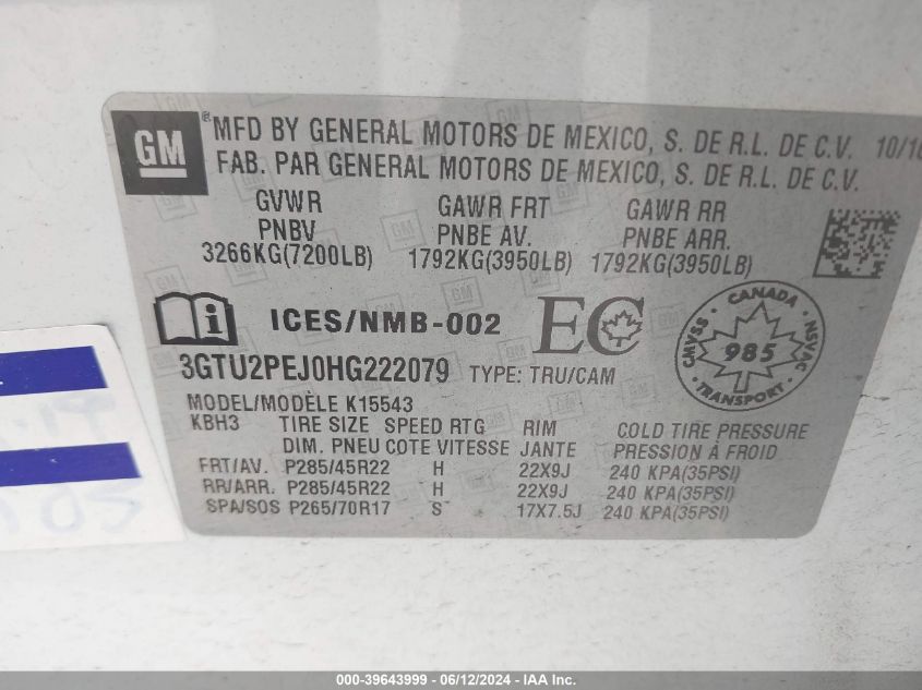 3GTU2PEJ0HG222079 2017 GMC Sierra 1500 Denali