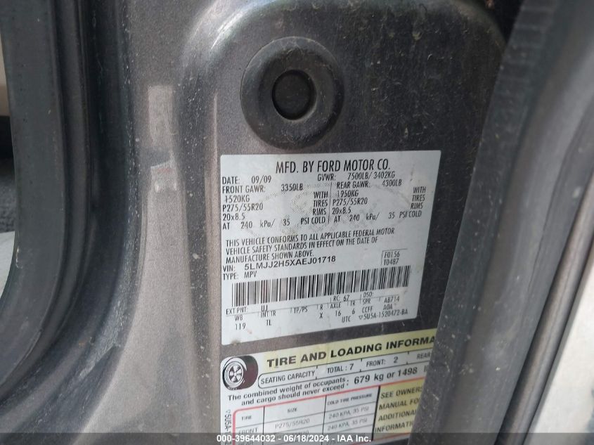 2010 Lincoln Navigator VIN: 5LMJJ2H5XAE101718 Lot: 39644032