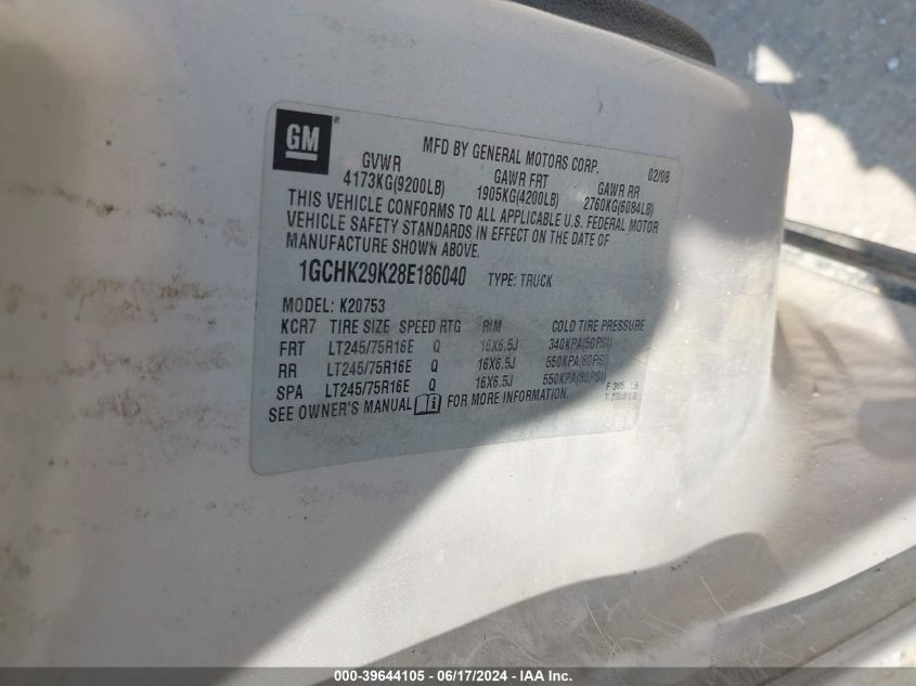2008 Chevrolet Silverado 2500Hd Lt1 VIN: 1GCHK29K28E186040 Lot: 39644105