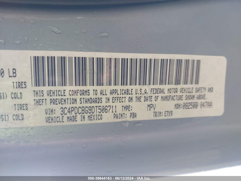 2013 Dodge Journey Sxt VIN: 3C4PDCBG9DT506711 Lot: 39644163