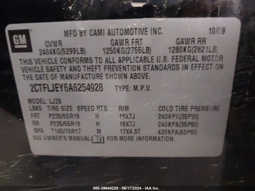 2010 GMC Terrain Slt-2 VIN: 2CTFLJEY6A6254928 Lot: 39644228