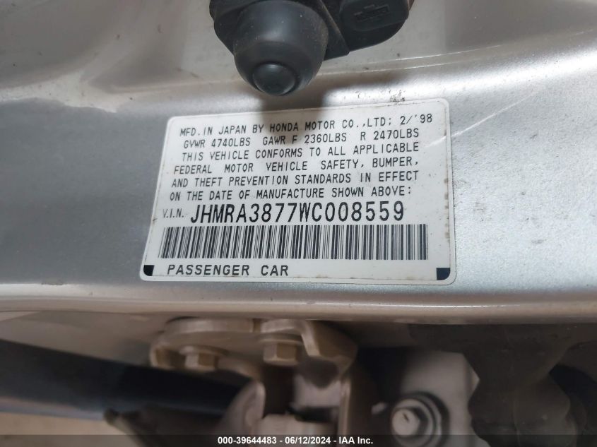 1998 Honda Odyssey Ex VIN: JHMRA3877WC008559 Lot: 39644483