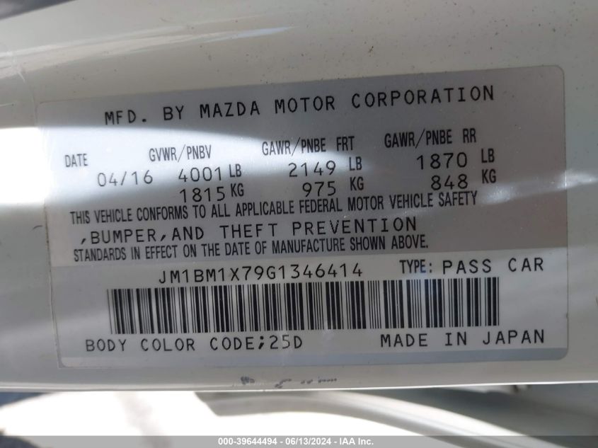 2016 Mazda Mazda3 I Grand Touring VIN: JM1BM1X79G1346414 Lot: 39644494