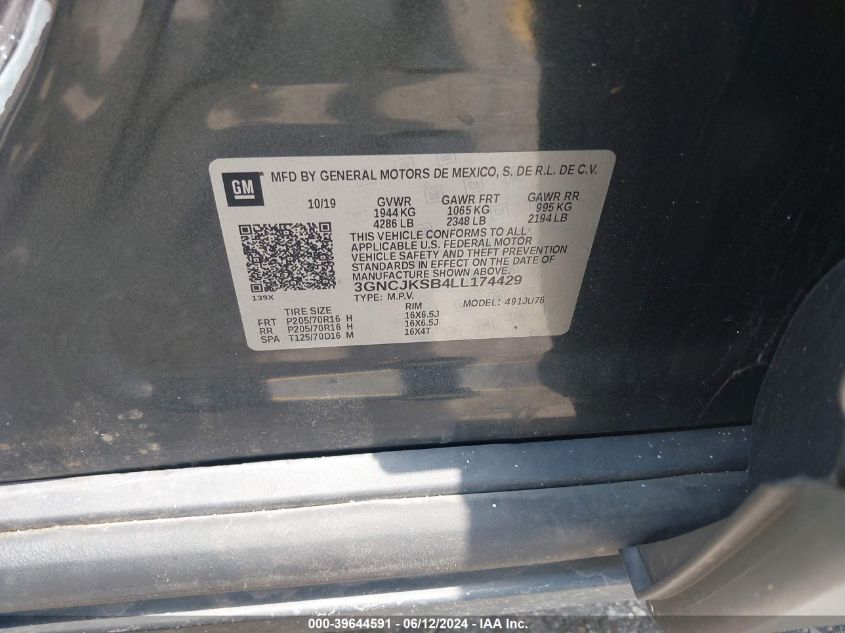 2020 Chevrolet Trax Fwd Ls VIN: 3GNCJKSB4LL174429 Lot: 39644591