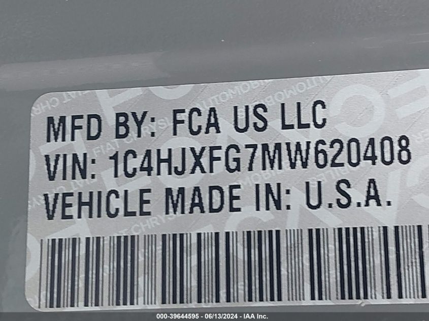 2021 Jeep Wrangler Unlimited Rubicon 4X4 VIN: 1C4HJXFG7MW620408 Lot: 39644595