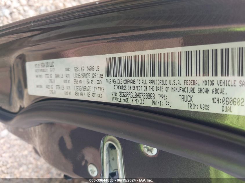 2017 Ram 3500 St VIN: 3C63RRGL8HG729983 Lot: 39644633