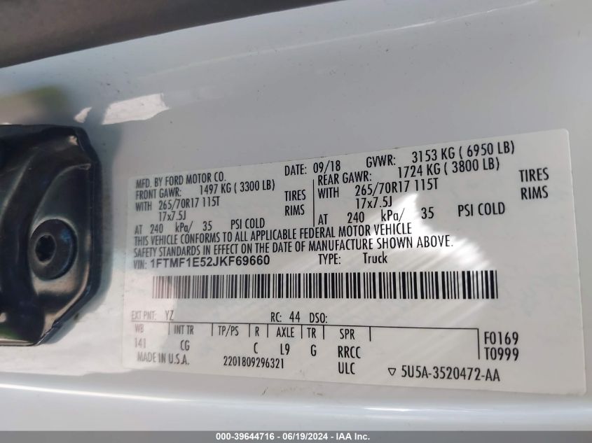 1FTMF1E52JKF69660 2018 Ford F-150 Xl