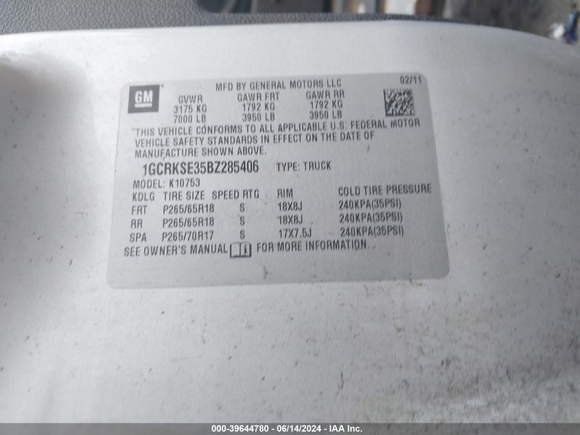2011 Chevrolet Silverado 1500 Lt VIN: 1GCRKSE35BZ285406 Lot: 39644780