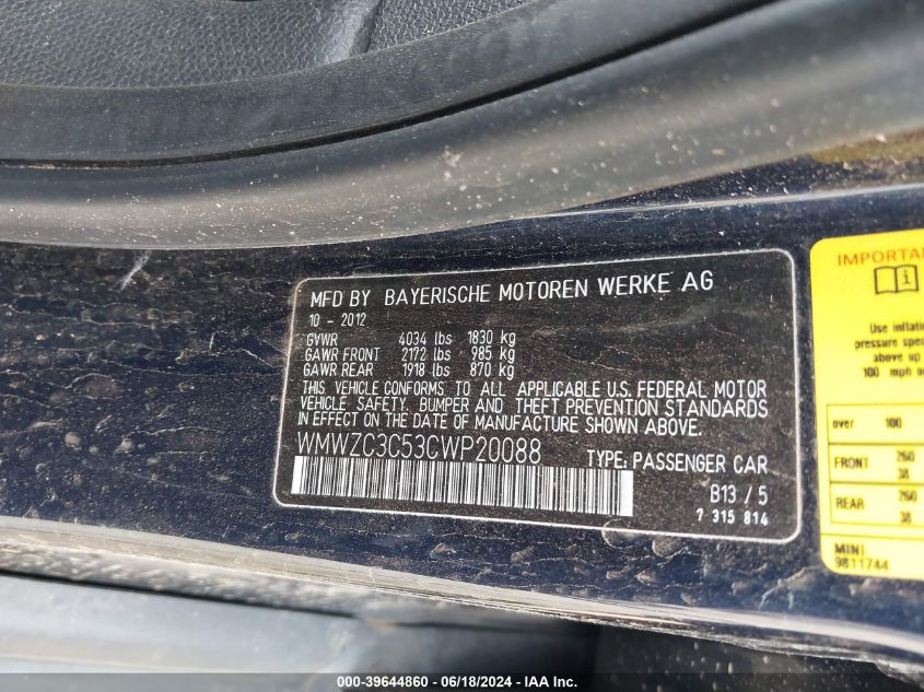 2012 Mini Cooper S Countryman VIN: WMWZC3C53CWP20088 Lot: 39644860