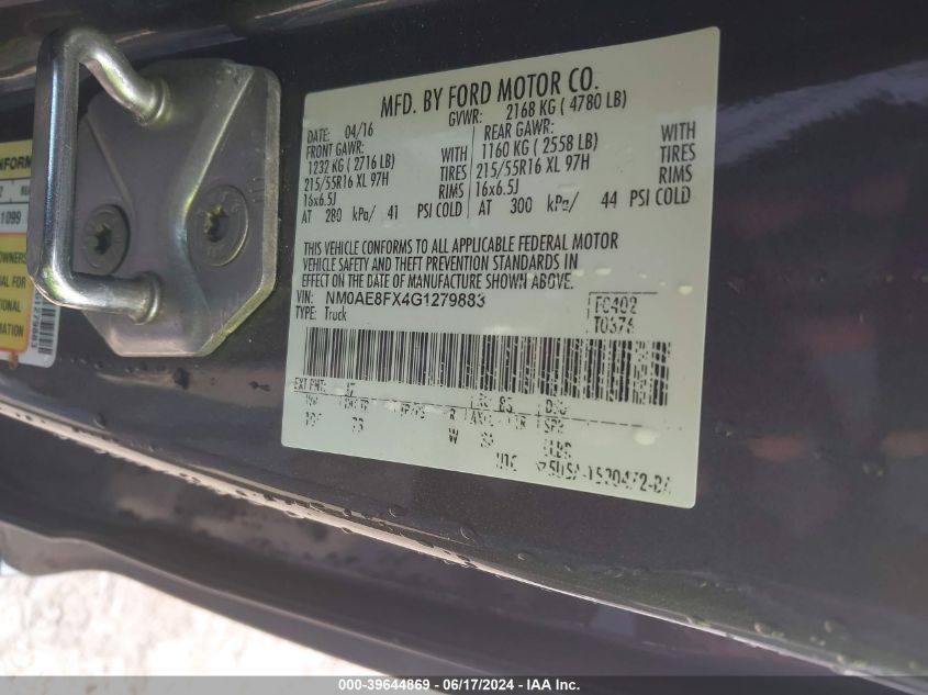 2016 Ford Transit Connect Xlt VIN: NM0AE8FX4G1279883 Lot: 39644869