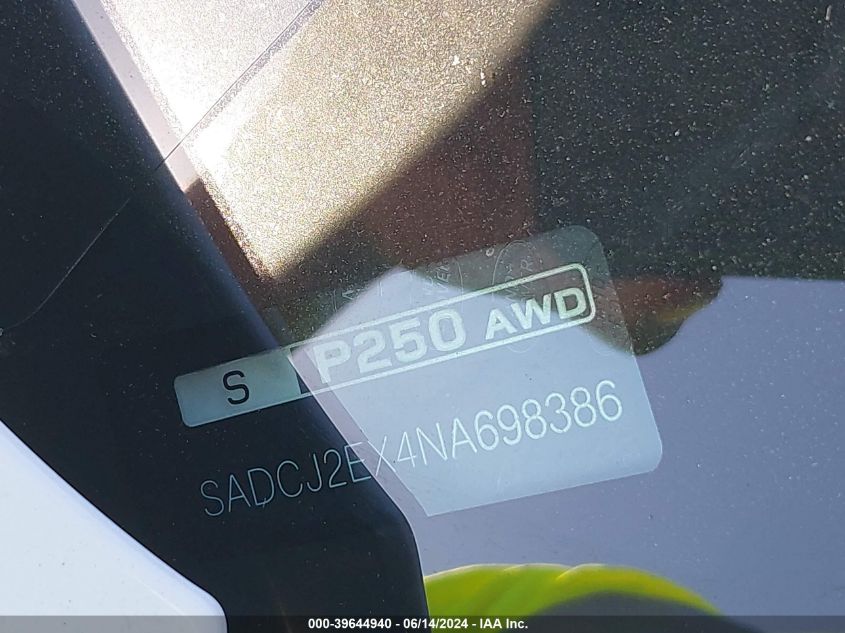 2022 Jaguar F-Pace S P250 Awd Automatic VIN: SADCJ2EX4NA698386 Lot: 39644940