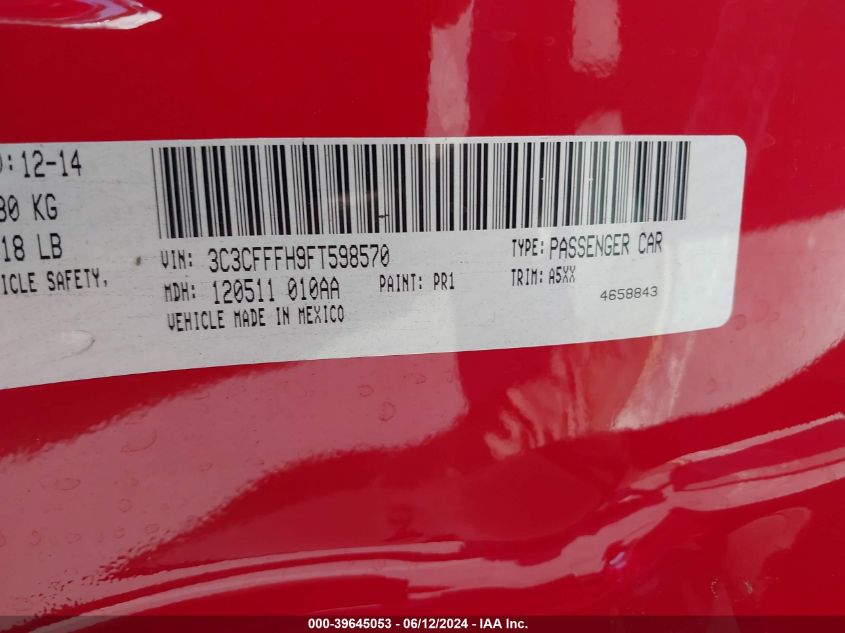 2015 Fiat 500 Abarth VIN: 3C3CFFFH9FT598570 Lot: 39645053